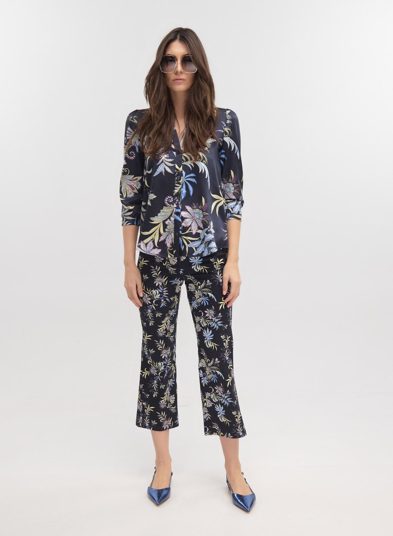 Navy Blue floral cropped Παντελόνι σε ίσια γραμμή Emme Marella - 2