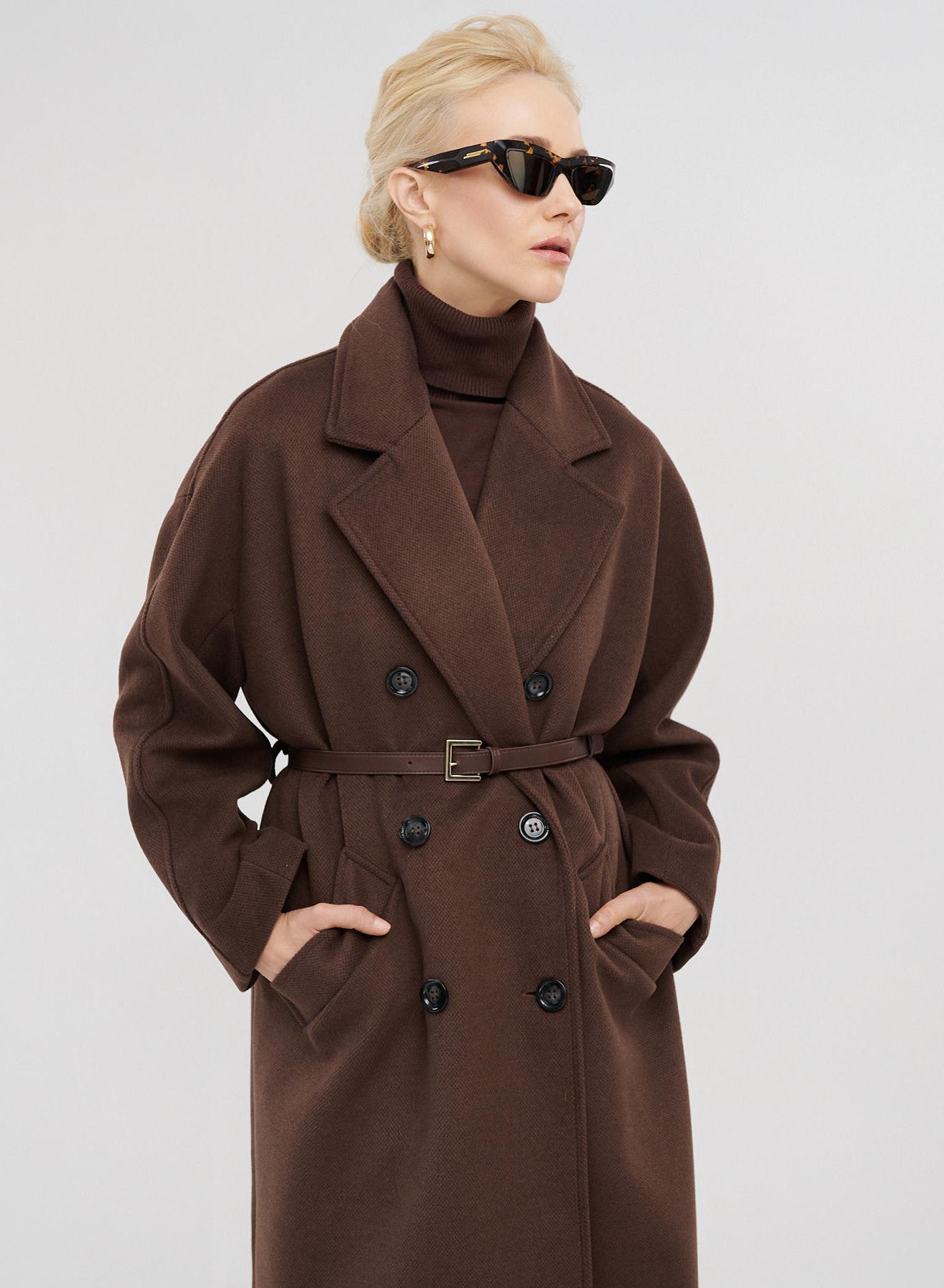 Μακρύ oversized σταυροκούμπωτο παλτό με ζώνη - 1