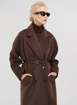 Μακρύ oversized σταυροκούμπωτο παλτό με ζώνη - 21975
