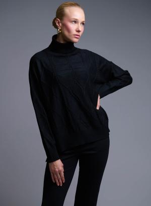 Black turtleneck Sweater with textured details See - 50793