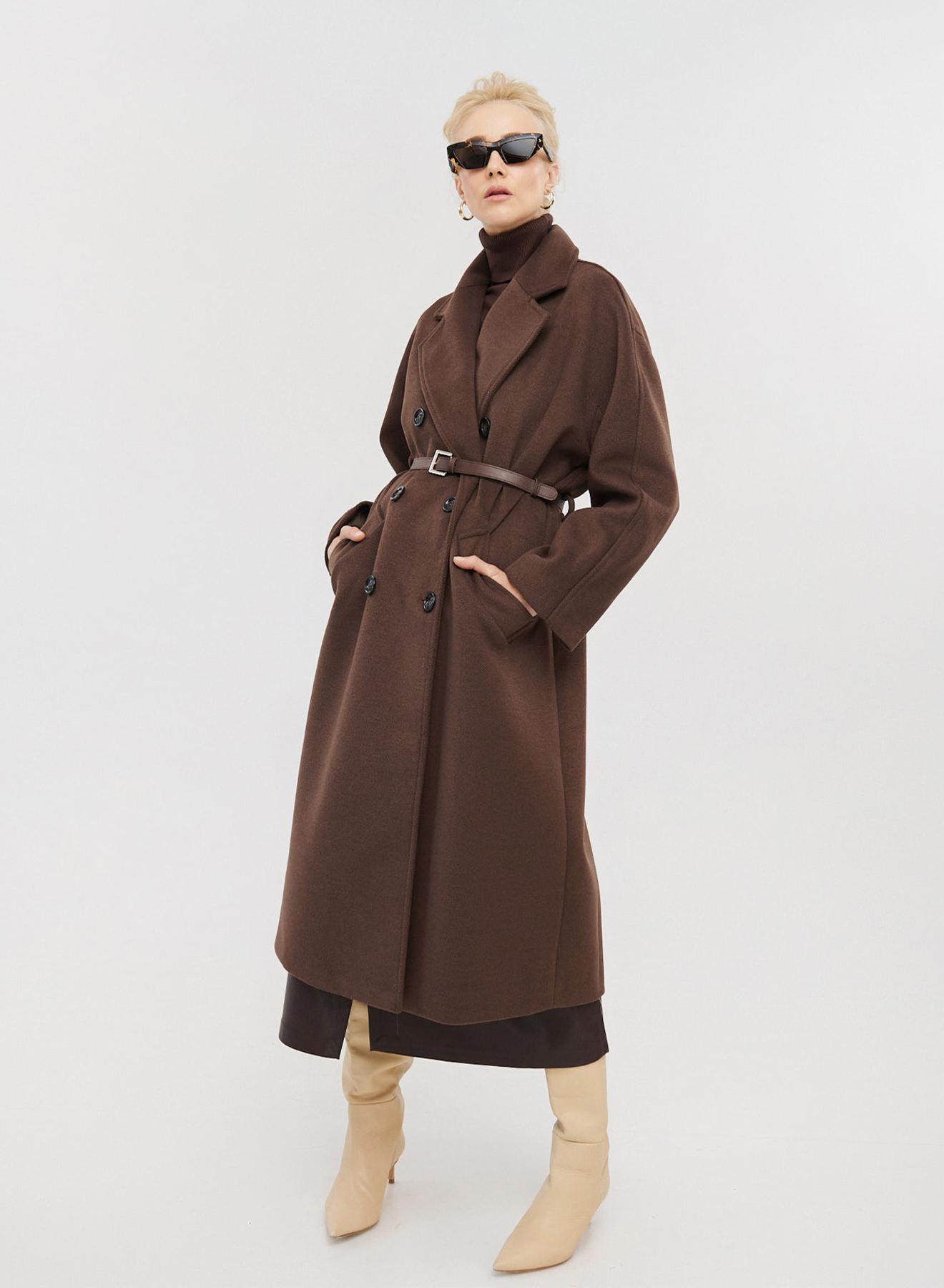 Μακρύ oversized σταυροκούμπωτο παλτό με ζώνη - 5