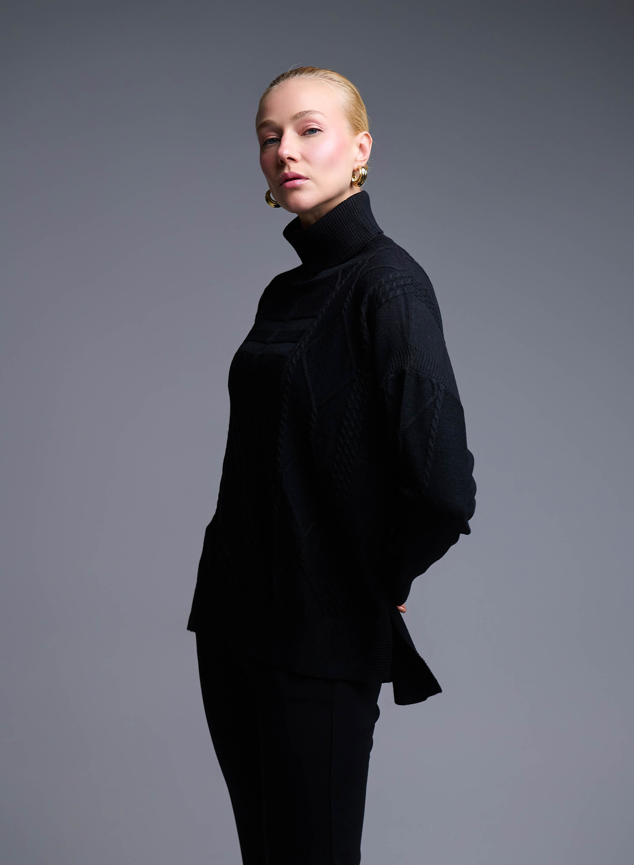 Black turtleneck Sweater with textured details See - 1