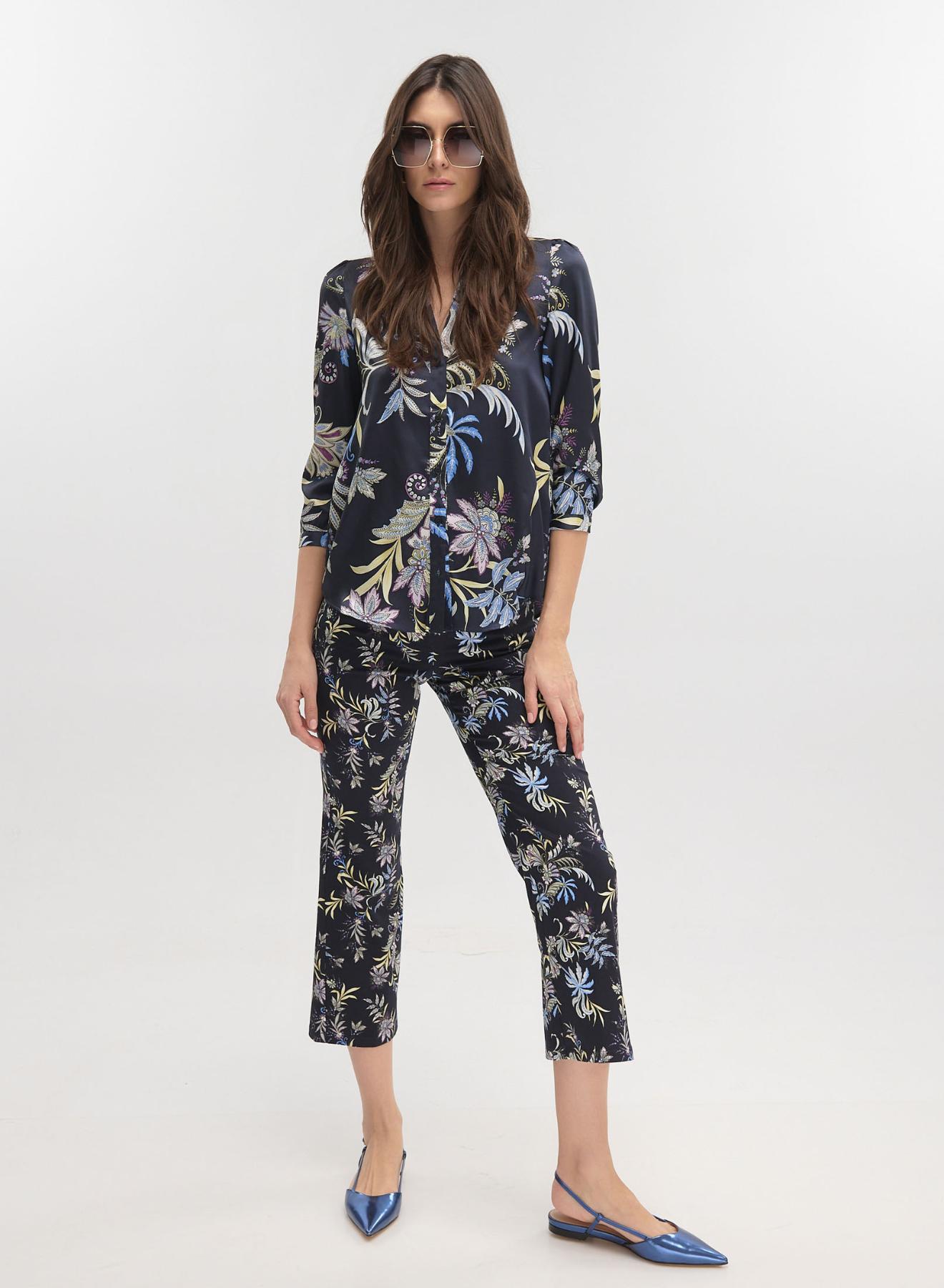 Navy Blue floral cropped Παντελόνι σε ίσια γραμμή Emme Marella - 1