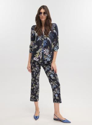 Navy Blue floral cropped Παντελόνι σε ίσια γραμμή Emme Marella - 42303