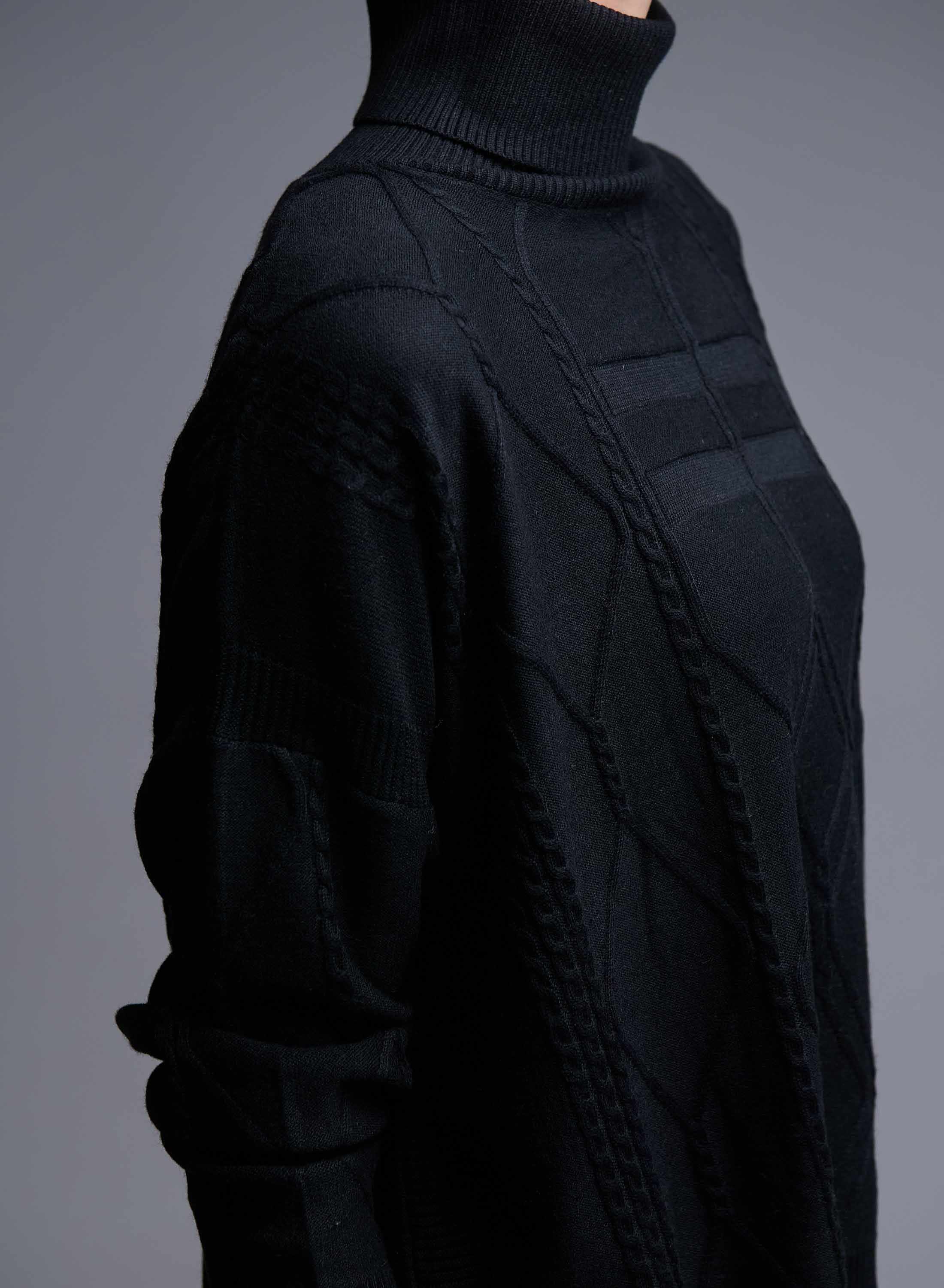 Black turtleneck Sweater with textured details See - 4