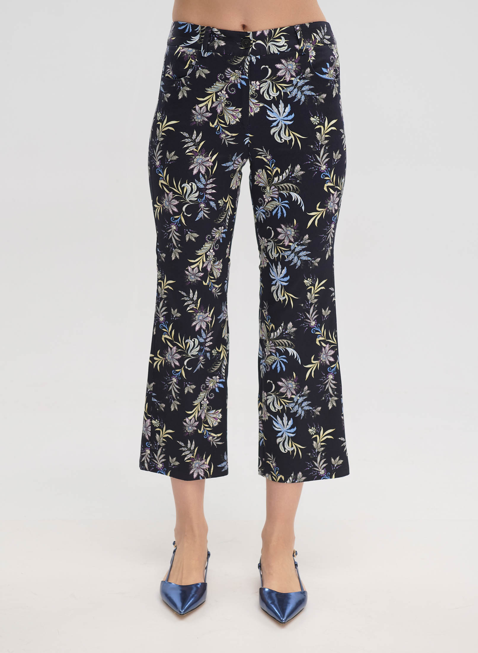 Navy Blue floral cropped Παντελόνι σε ίσια γραμμή Emme Marella - 2