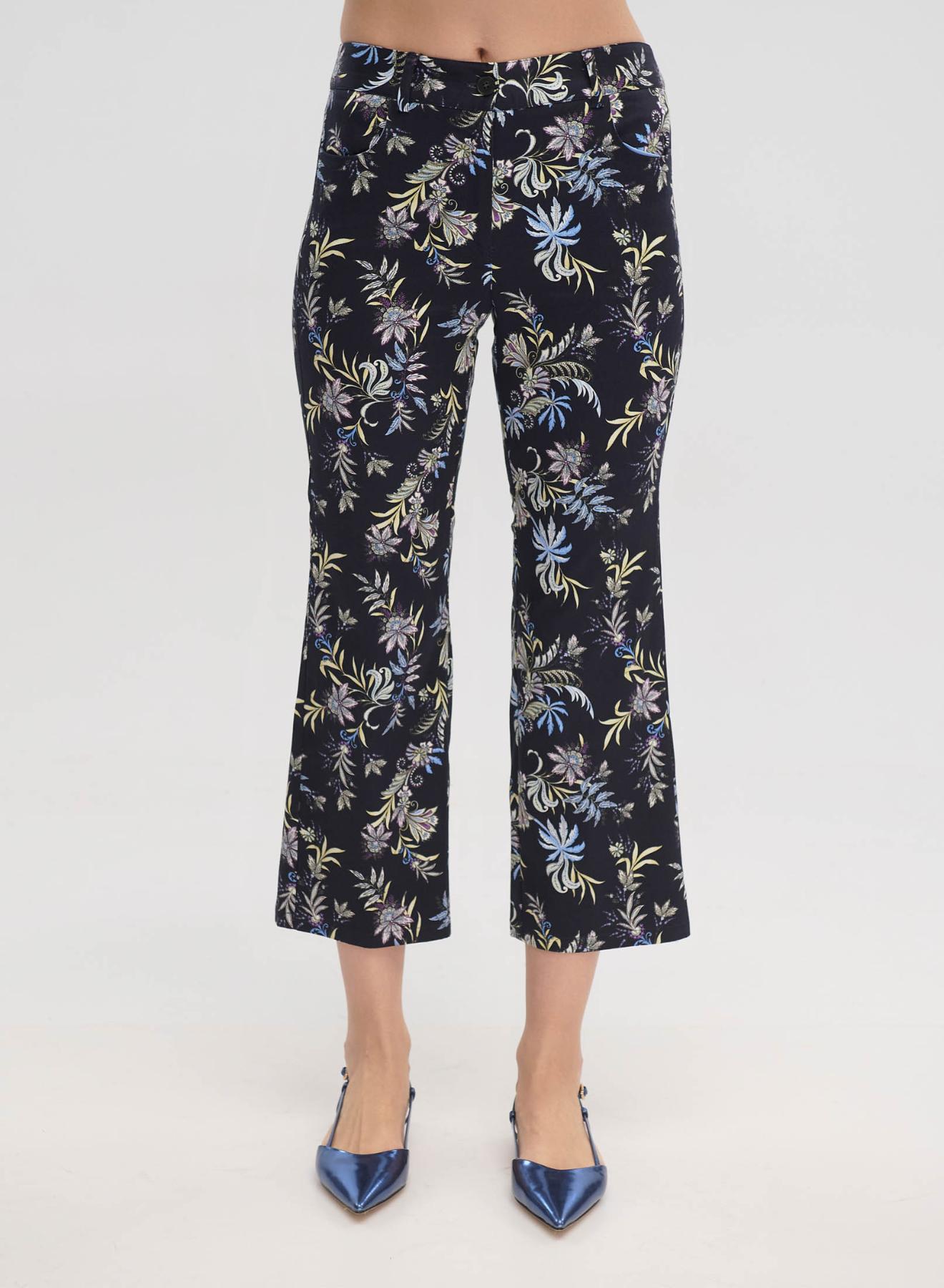 Navy Blue floral cropped Παντελόνι σε ίσια γραμμή Emme Marella - 3