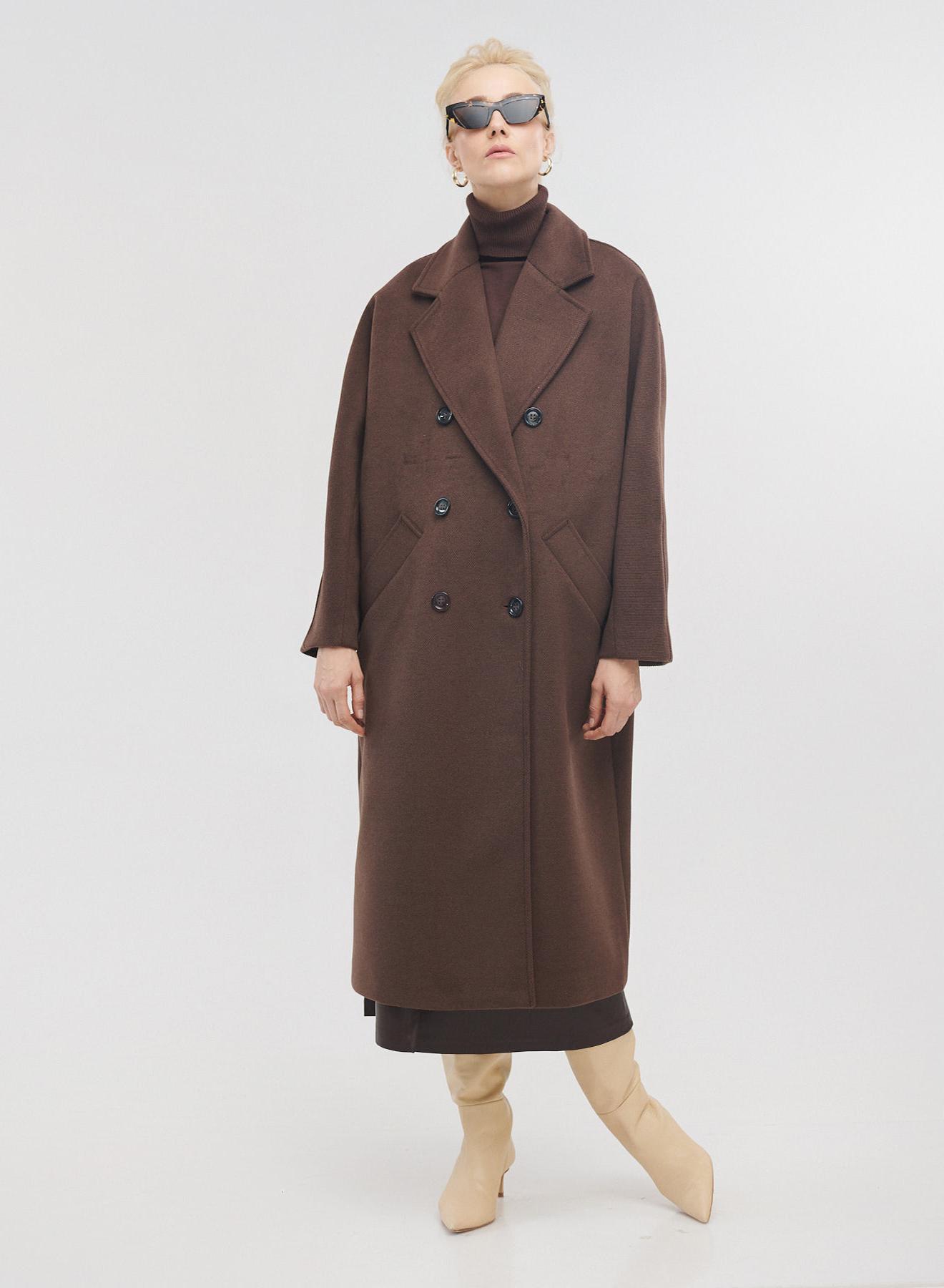 Μακρύ oversized σταυροκούμπωτο παλτό με ζώνη - 4