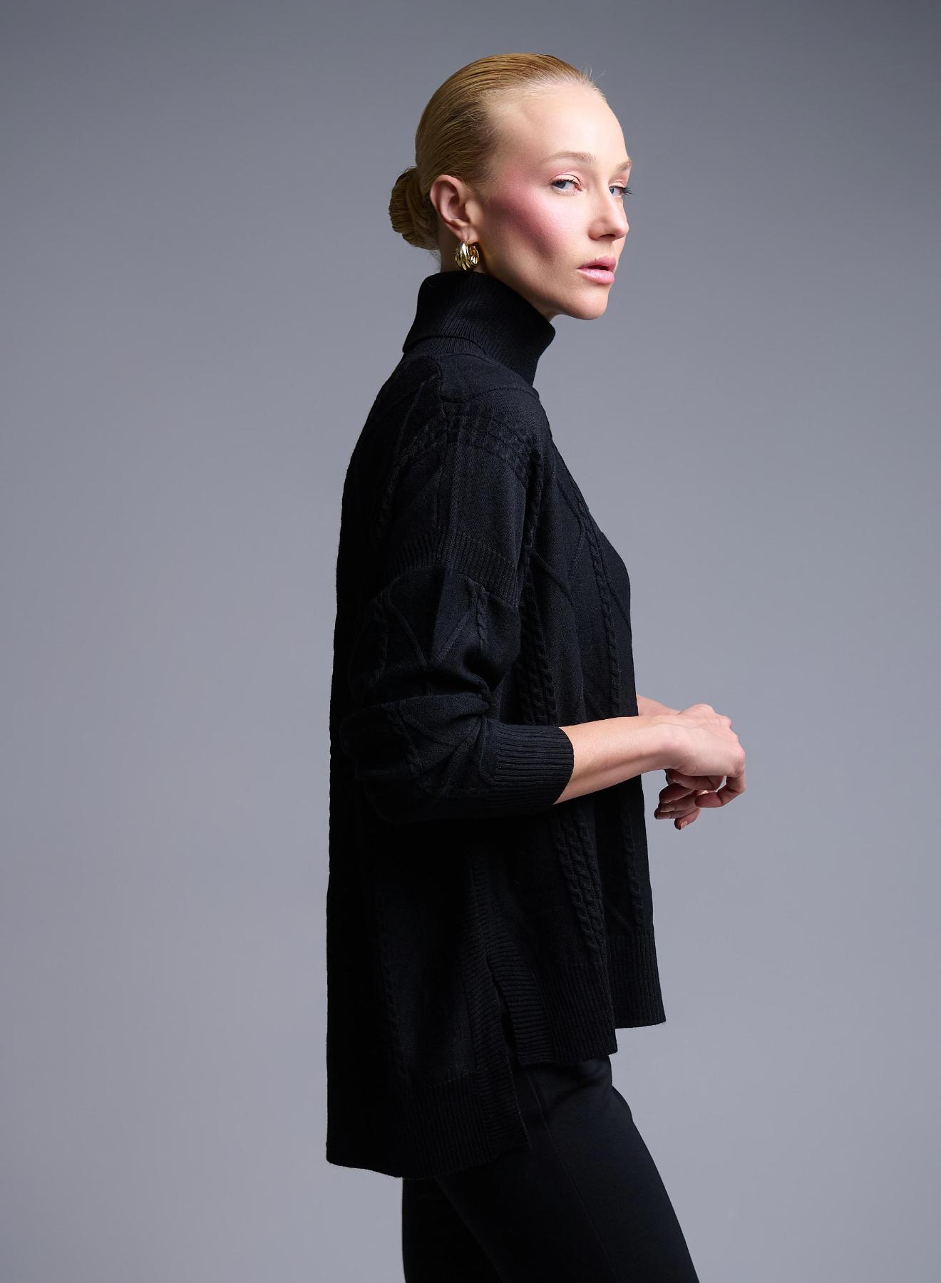 Black turtleneck Sweater with textured details See - 3