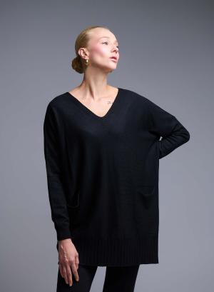 Black oversized Sweater with V neckline and with front pockets Valentina Milano - 50794