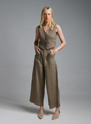 Taupe λινό Παντελόνι Emme Marella - 62541