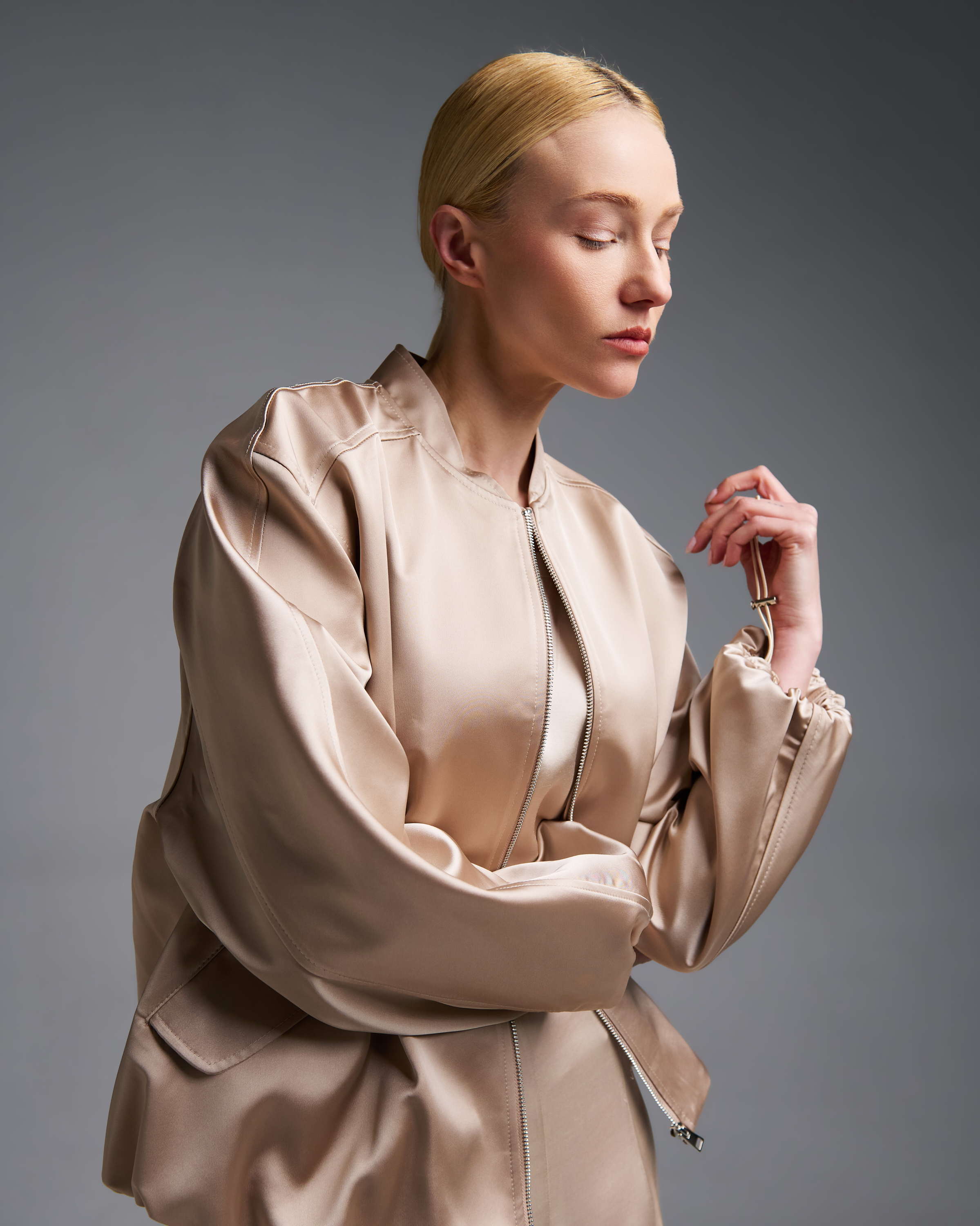 Μπεζ σατέν Μπουφάν bomber Vicolo - 2