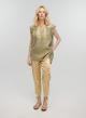 Tea-Gold new All Over sleeveless Linen Blouse with round neckline with button Greek Archaic Kori - 4