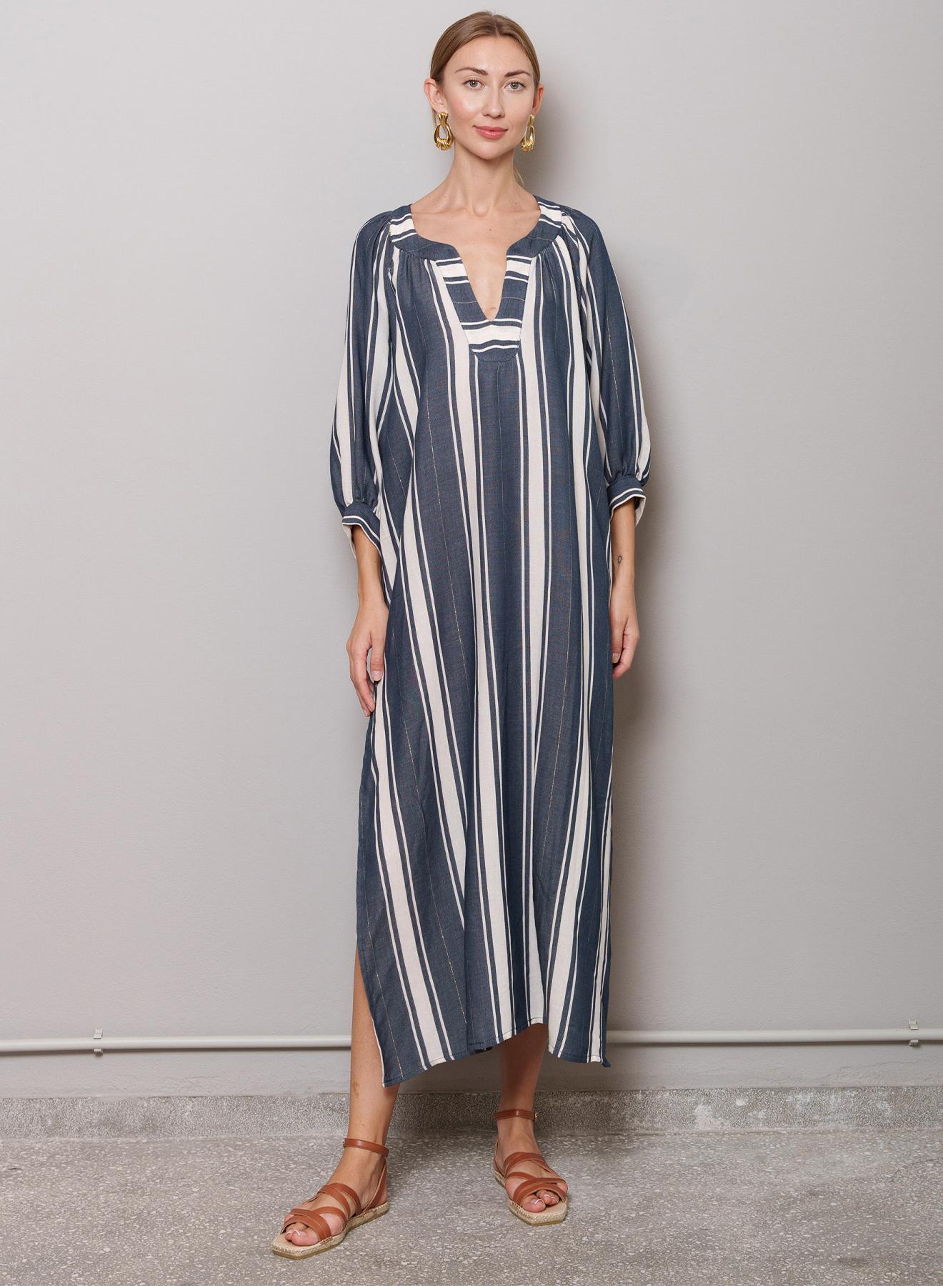 Blue-White Dress with wide stripes "Verine" Capetanissa - 1