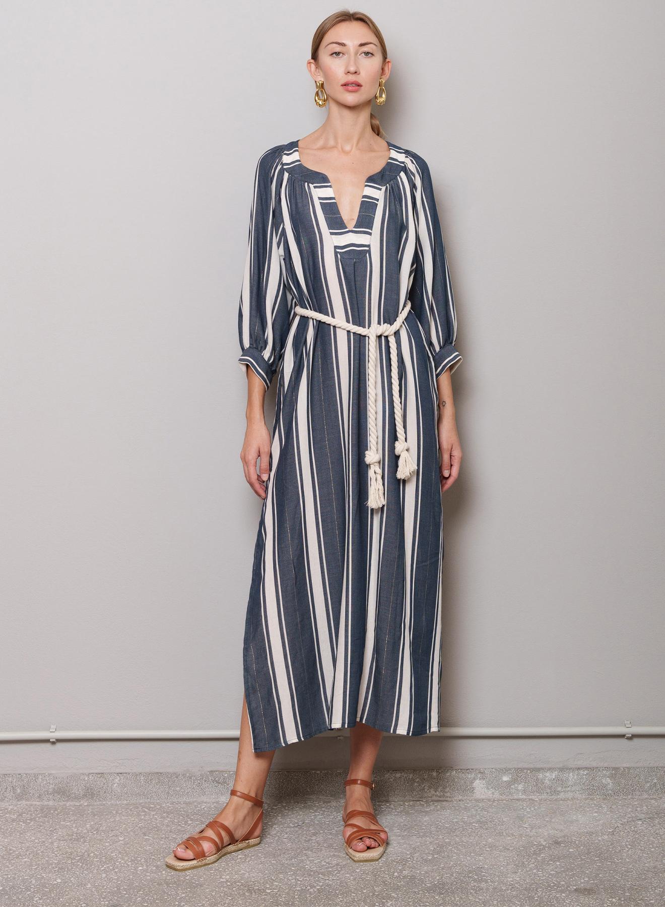 Blue-White Dress with wide stripes "Verine" Capetanissa - 4