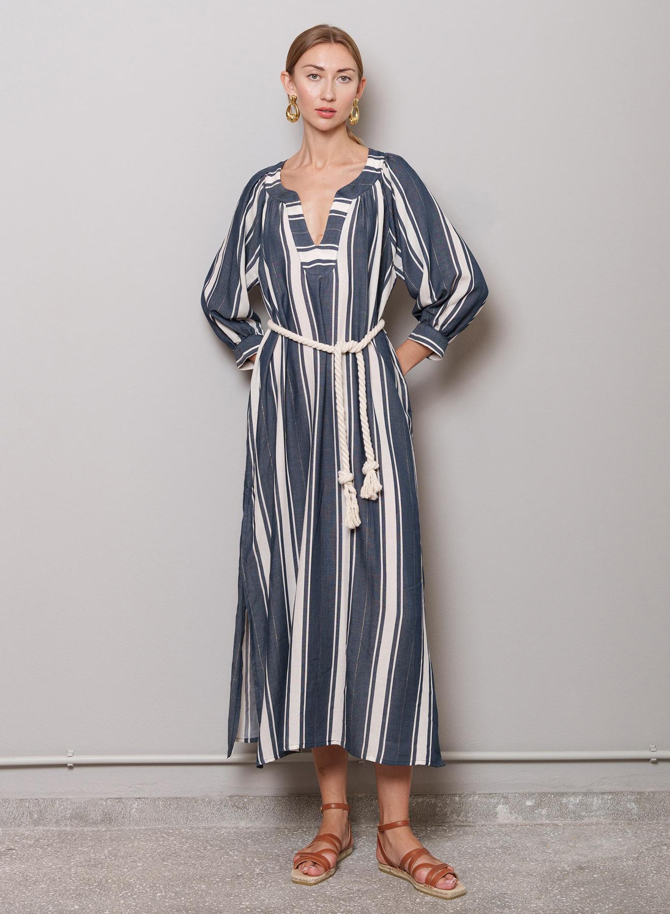 Blue-White Dress with wide stripes "Verine" Capetanissa - 5