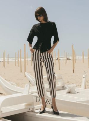 Black-Ecru striped Trousers Tensione In - 61829