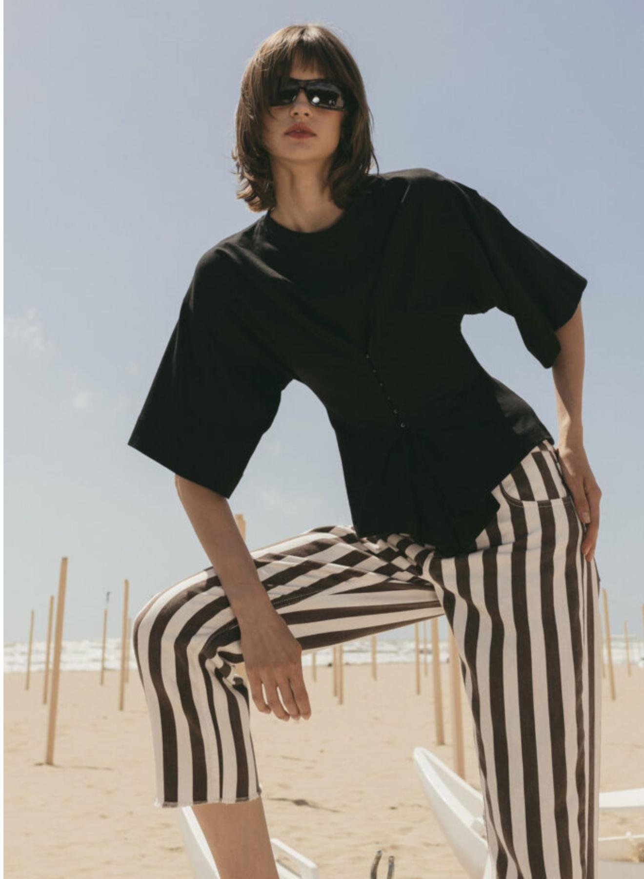 Black-Ecru striped Trousers Tensione In - 2