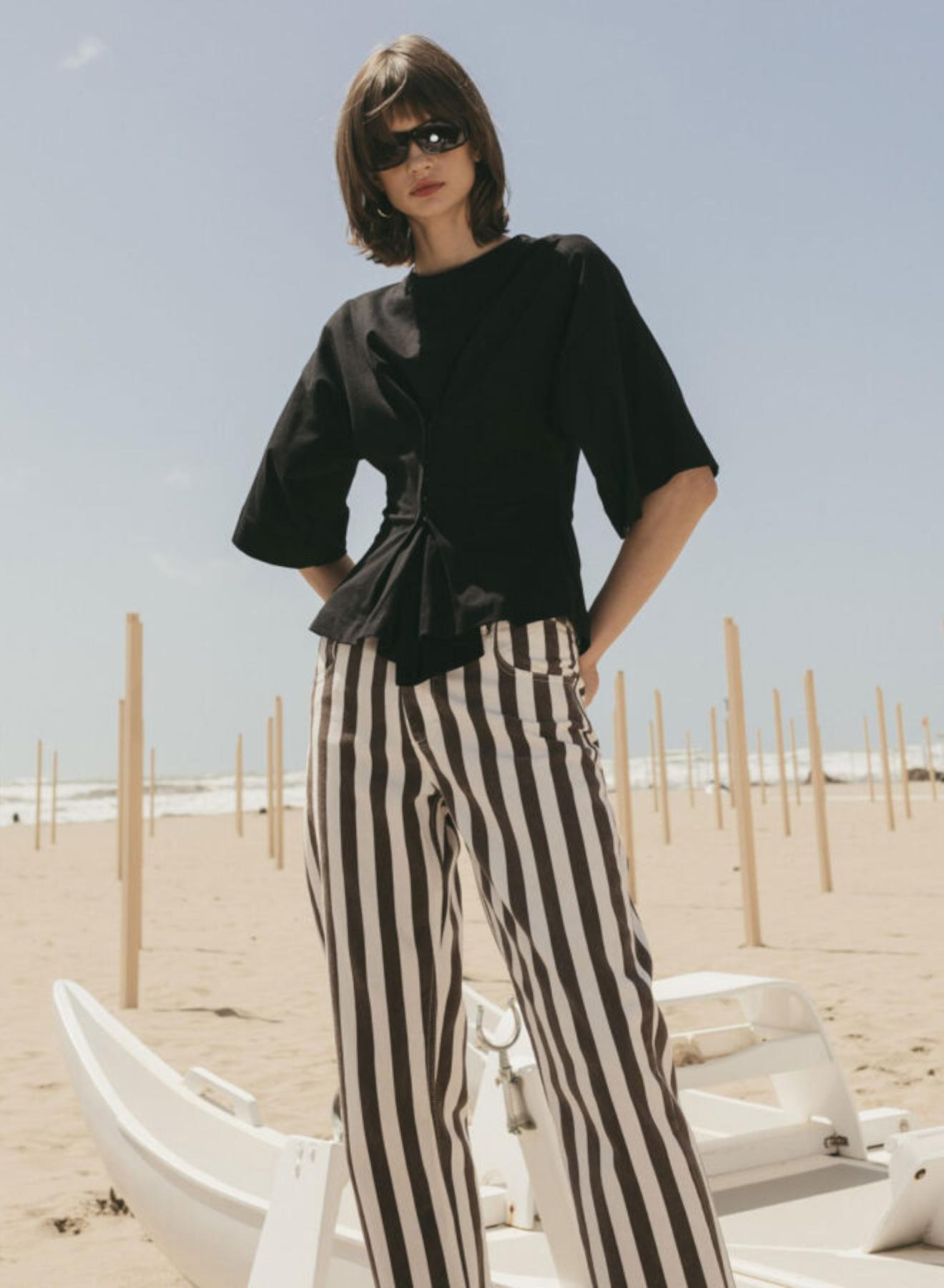 Black-Ecru striped Trousers Tensione In - 3