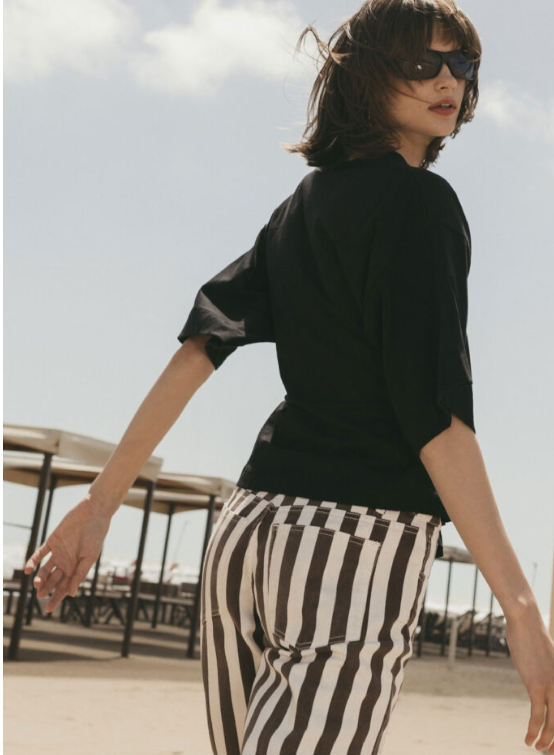 Black-Ecru striped Trousers Tensione In - 4
