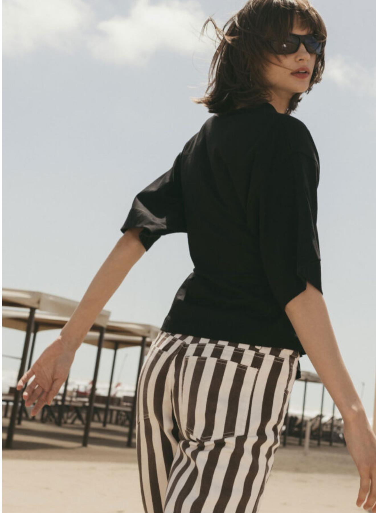 Black-Ecru striped Trousers Tensione In - 5