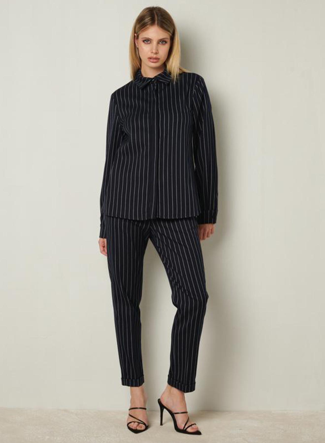 Striped straight fit trousers with turn ups - 2