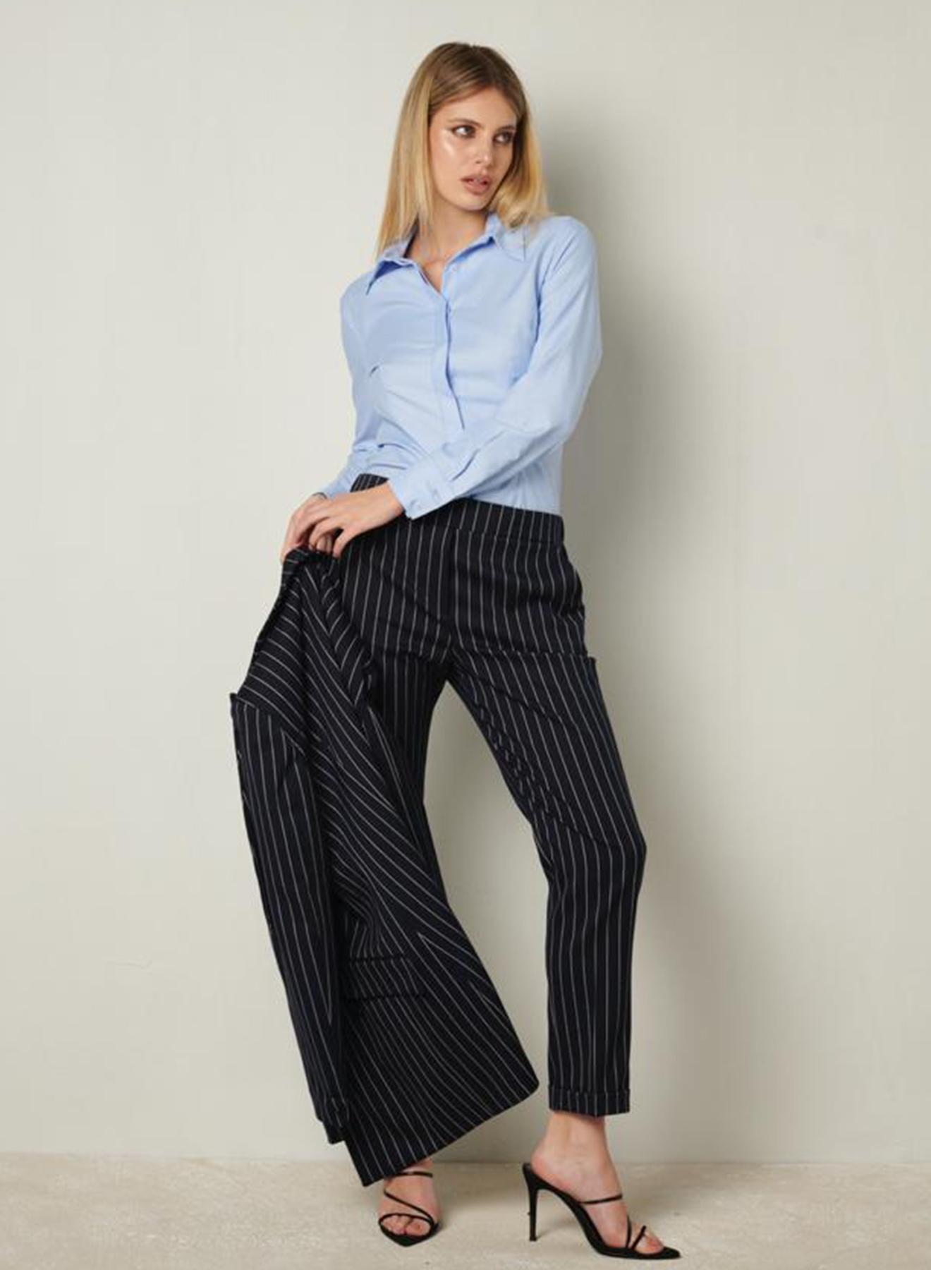 Striped straight fit trousers with turn ups - 1