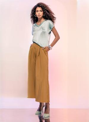 Camel cropped wide legs pleated Pants with elasticated rear waistband Eco - 56839