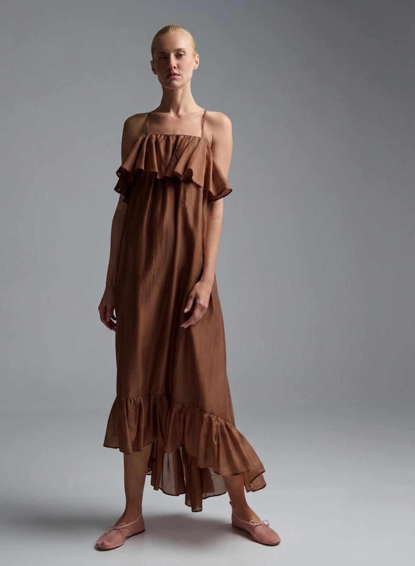 Chocolate Dress with straps and with ruffles "AURA" Devotion Twins - 2