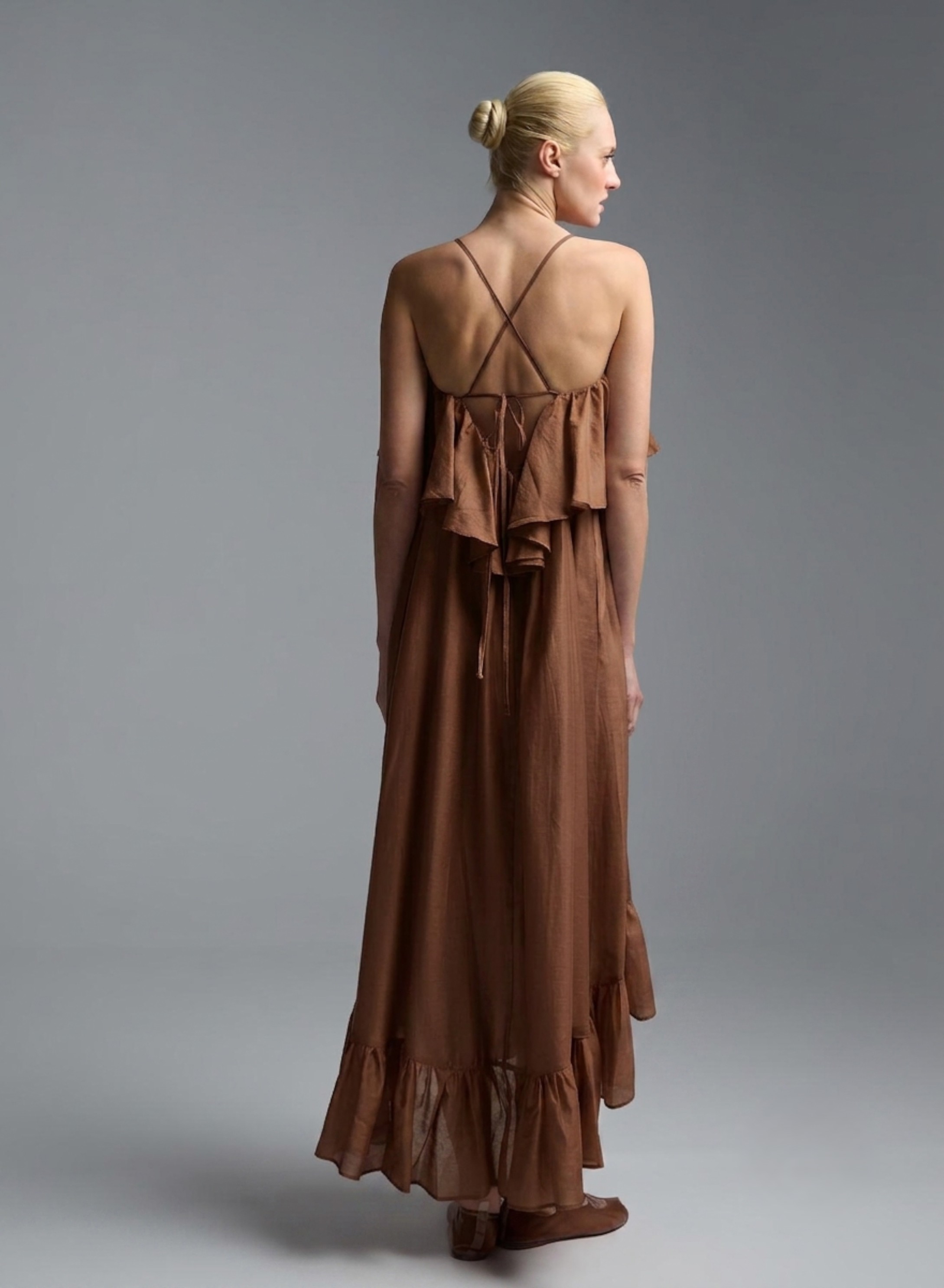 Chocolate Dress with straps and with ruffles "AURA" Devotion Twins - 2