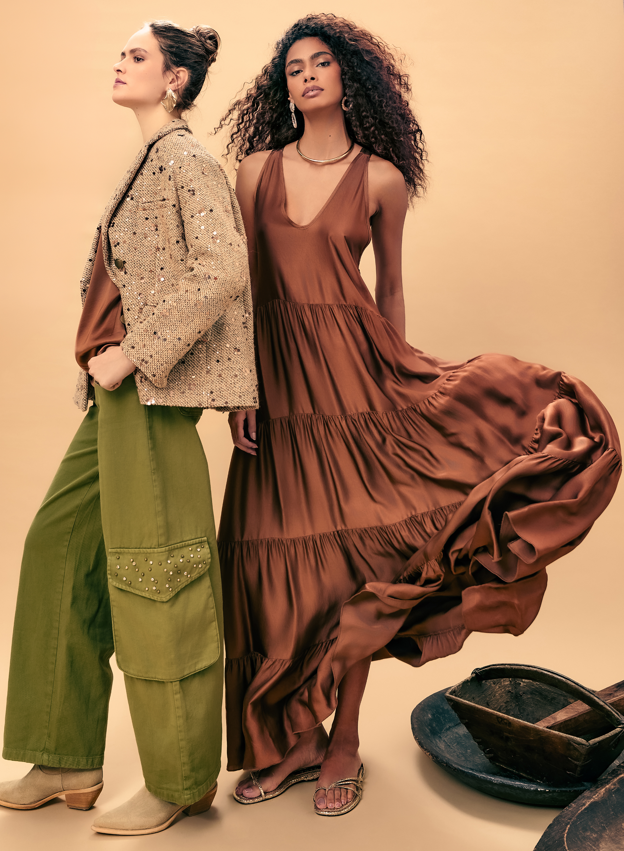 Brown Dress with V neckline and x back straps Eco - 1