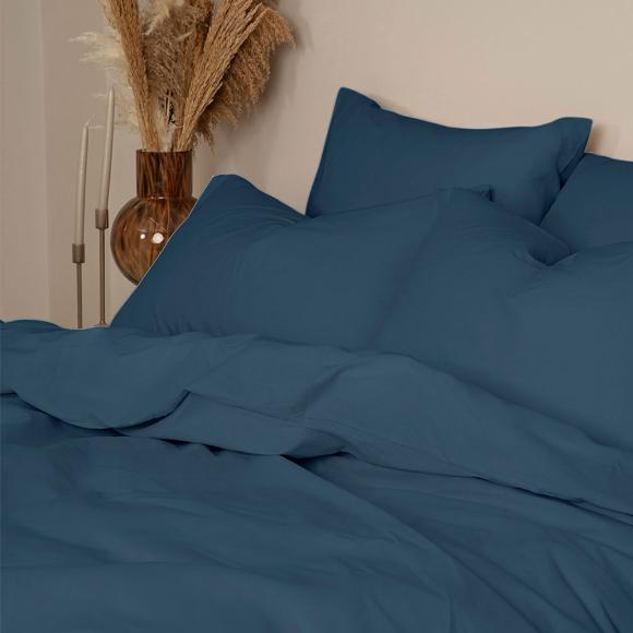 Σεντόνια Υπέρδιπλα Σετ Με Λάστιχο 170x200+38cm Sunshine Cotton Feelings 121 Sea Blue Βαμβάκι