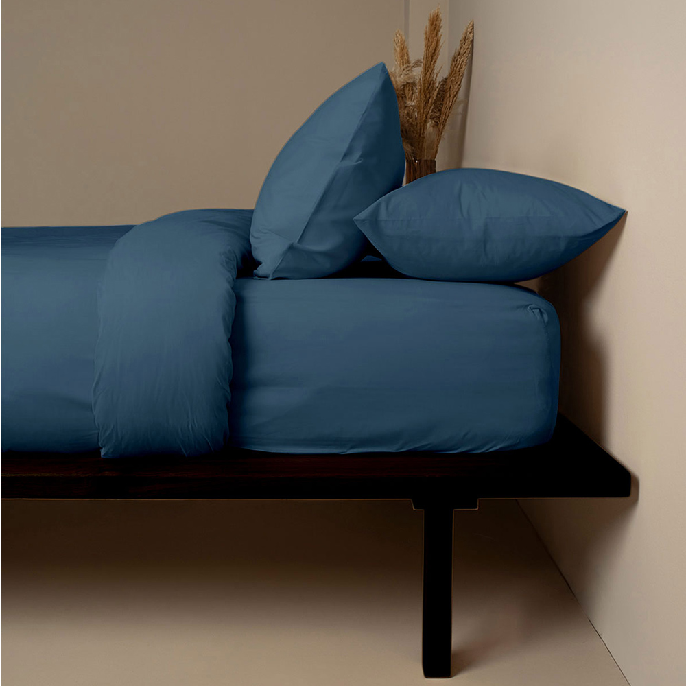 Σεντόνια Υπέρδιπλα Σετ Με Λάστιχο 170x200+38cm Sunshine Cotton Feelings 121 Sea Blue Βαμβάκι