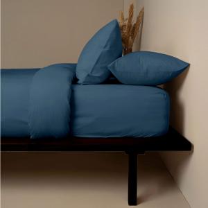 Σεντόνια Υπέρδιπλα Σετ Με Λάστιχο 170x200+38cm Sunshine Cotton Feelings 121 Sea Blue Βαμβάκι