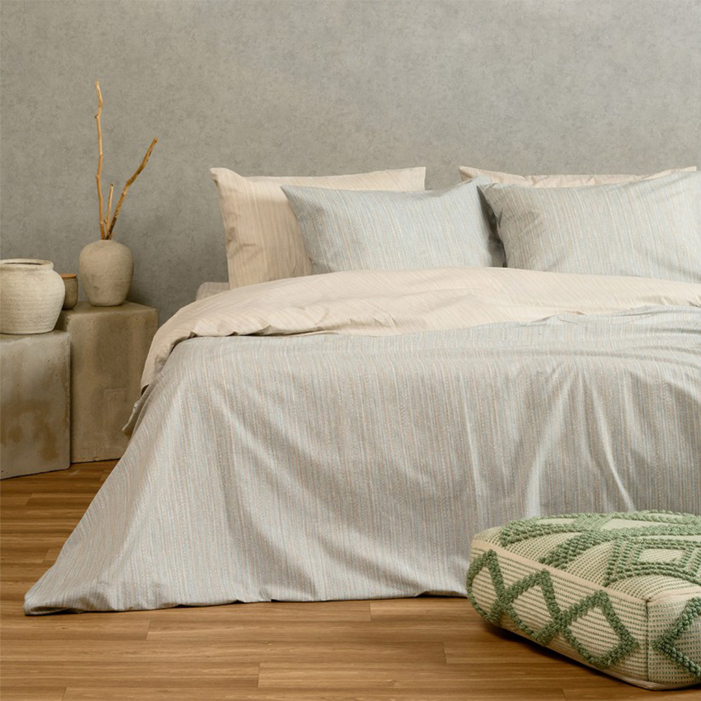 Σεντόνια Υπέρδιπλα Σετ Με Λάστιχο 160x200+32cm Melinen Nika Light Blue Βαμβάκι-Πολυεστέρας