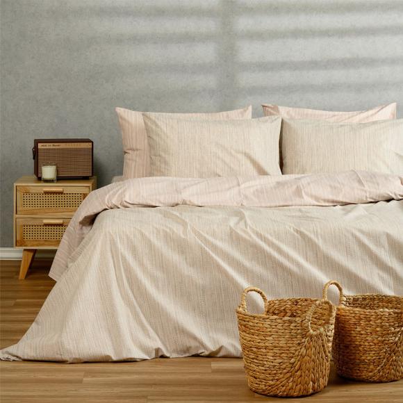 Σεντόνια Υπέρδιπλα Σετ Με Λάστιχο 160x200+32cm Melinen Nika Ecru/Beige Βαμβάκι-Πολυεστέρας