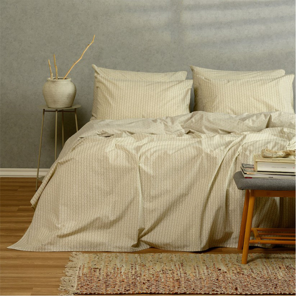 Σεντόνια Υπέρδιπλα Σετ Με Λάστιχο 160x200+32cm Melinen Layla Beige Βαμβάκι-Πολυεστέρας