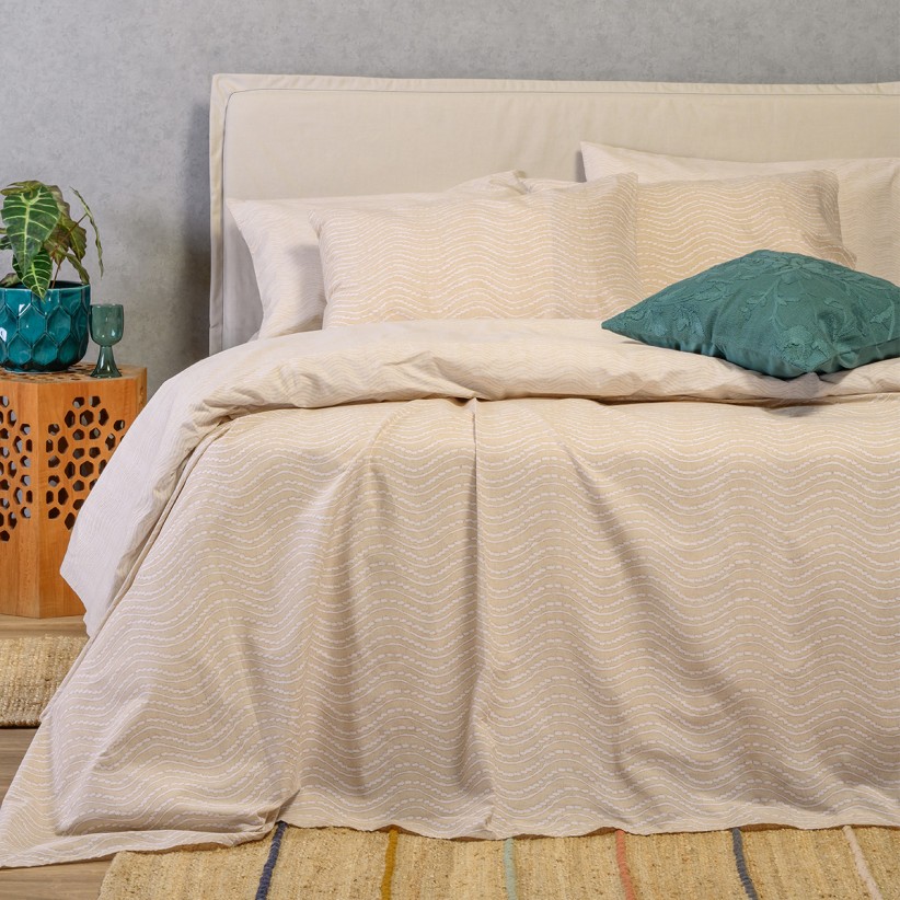 Σεντόνια King Size Σετ Με Λάστιχο 180x200+32cm Melinen Maverick Beige Βαμβακερά