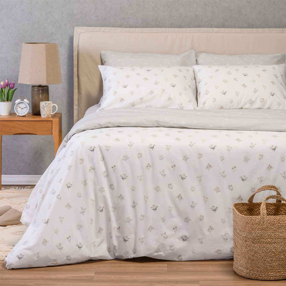 Σεντόνια Υπέρδιπλα Σετ Με Λάστιχο 160x200+32cm Melinen Spring Light Grey Βαμβακερά