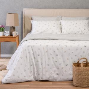 Σεντόνια Υπέρδιπλα Σετ Με Λάστιχο 160x200+32cm Melinen Spring Light Grey Βαμβακερά