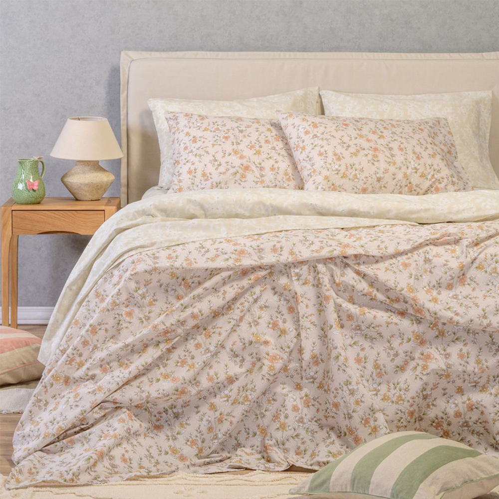 Σεντόνια Υπέρδιπλα Σετ Με Λάστιχο 160x200+32cm Melinen Amy Beige Βαμβακερά