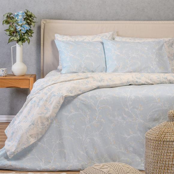 Σεντόνια Υπέρδιπλα Σετ Με Λάστιχο 160x200+32cm Melinen Sienna Blue Βαμβάκι-Πολυεστέρας