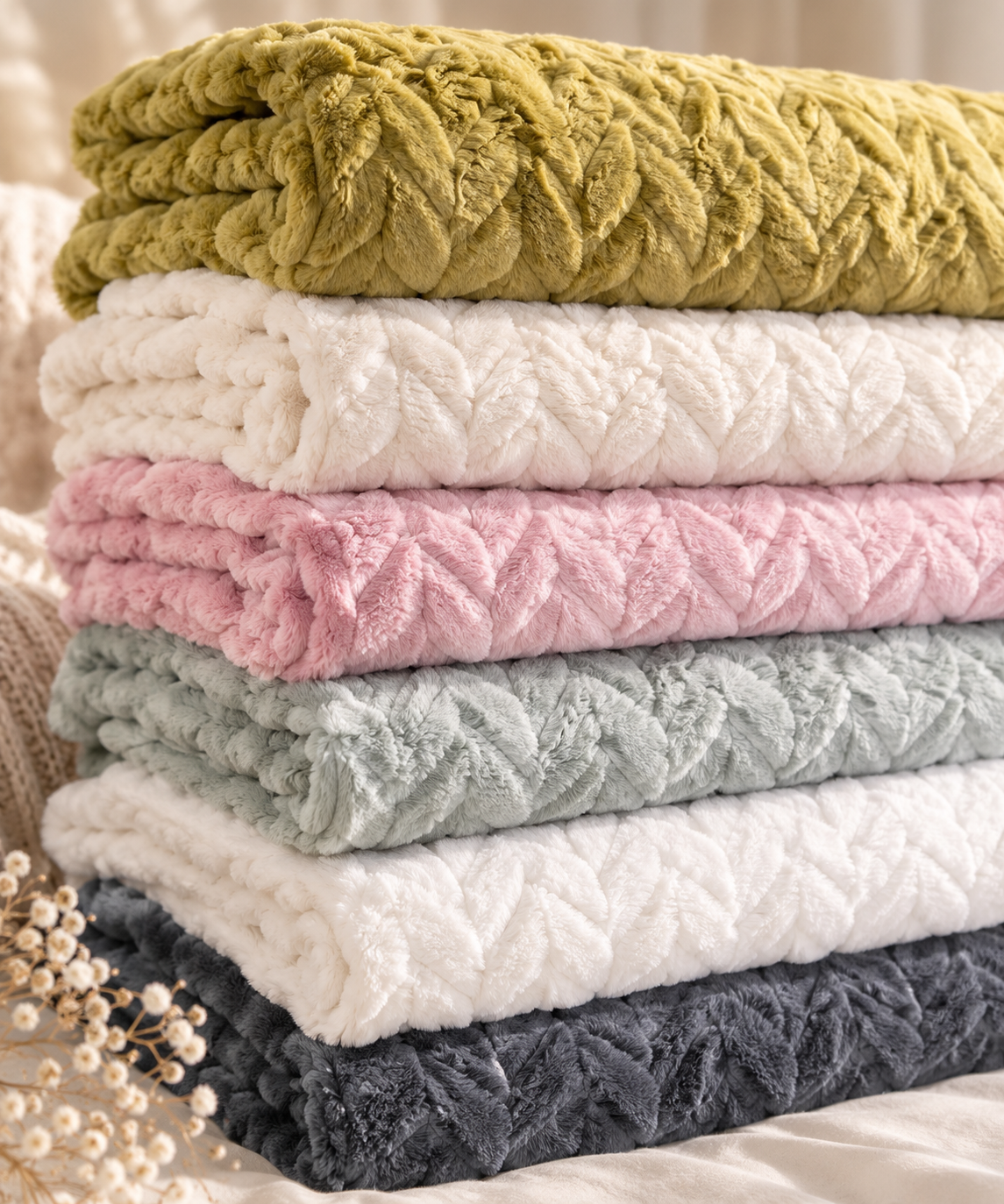 Κουβέρτα Υπέρδιπλη Jacquard Flannel 220x240cm Rythmos Harmonie Ροζ Πολυεστέρας