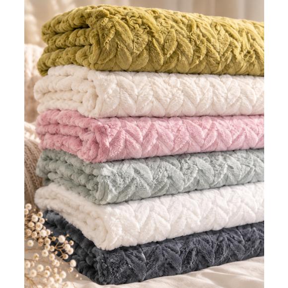 Κουβέρτα Υπέρδιπλη Jacquard Flannel 220x240cm Rythmos Harmonie Ροζ Πολυεστέρας
