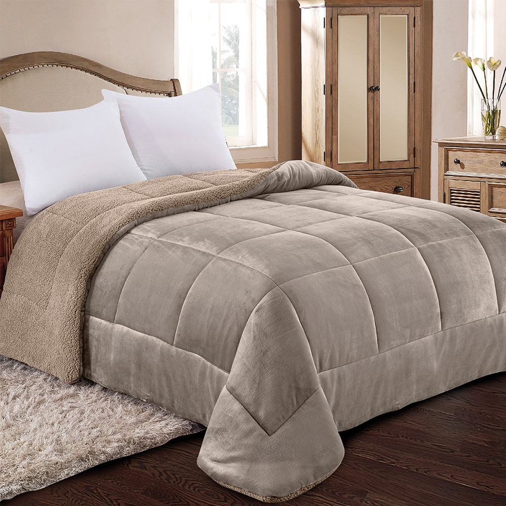 Κουβερτοπάπλωμα Υπέρδιπλο Fleece-Sherpa 220x240cm Adam Home 805 Taupe Πολυέστερας