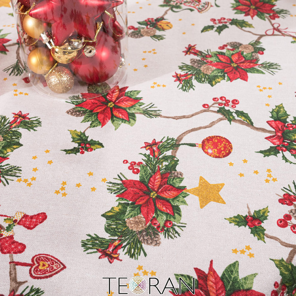Χριστουγεννιάτικο Τραπεζομάντηλο 135x180cm Teoran Essen Βαμβάκι-Πολυεστέρας