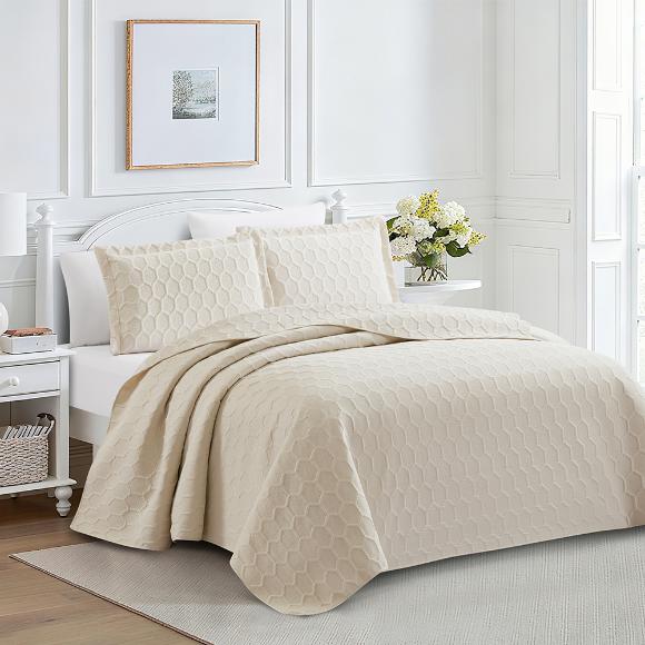 Κουβερλί Υπέρδιπλο Σετ 220x240cm Liolios Home Glenda Beige Microsatin