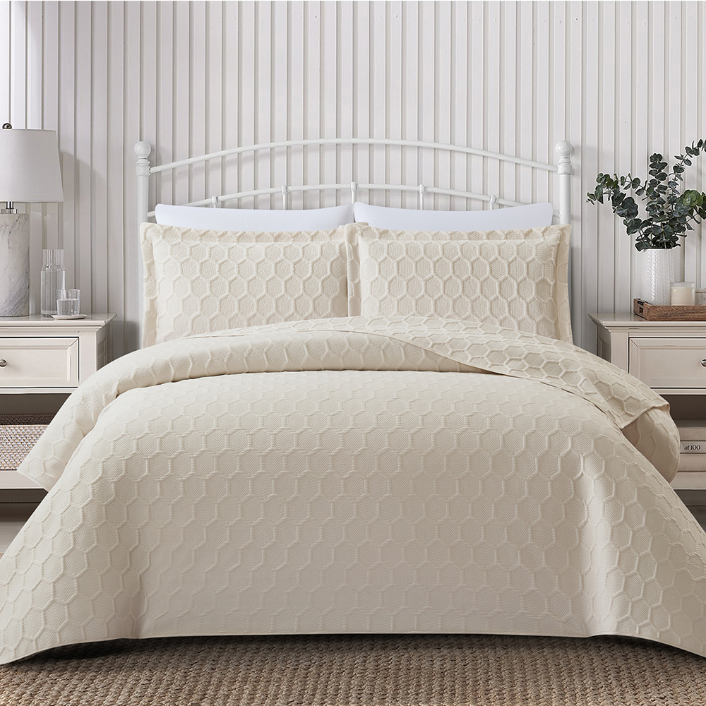 Κουβερλί Υπέρδιπλο Σετ 220x240cm Liolios Home Glenda Beige Microsatin