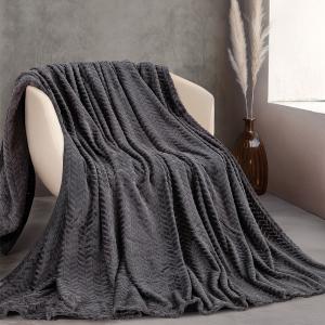 Κουβέρτα Υπέρδιπλη Jacquard Flannel 220x240cm Rythmos Harmonie Ανθρακί Πολυεστέρας