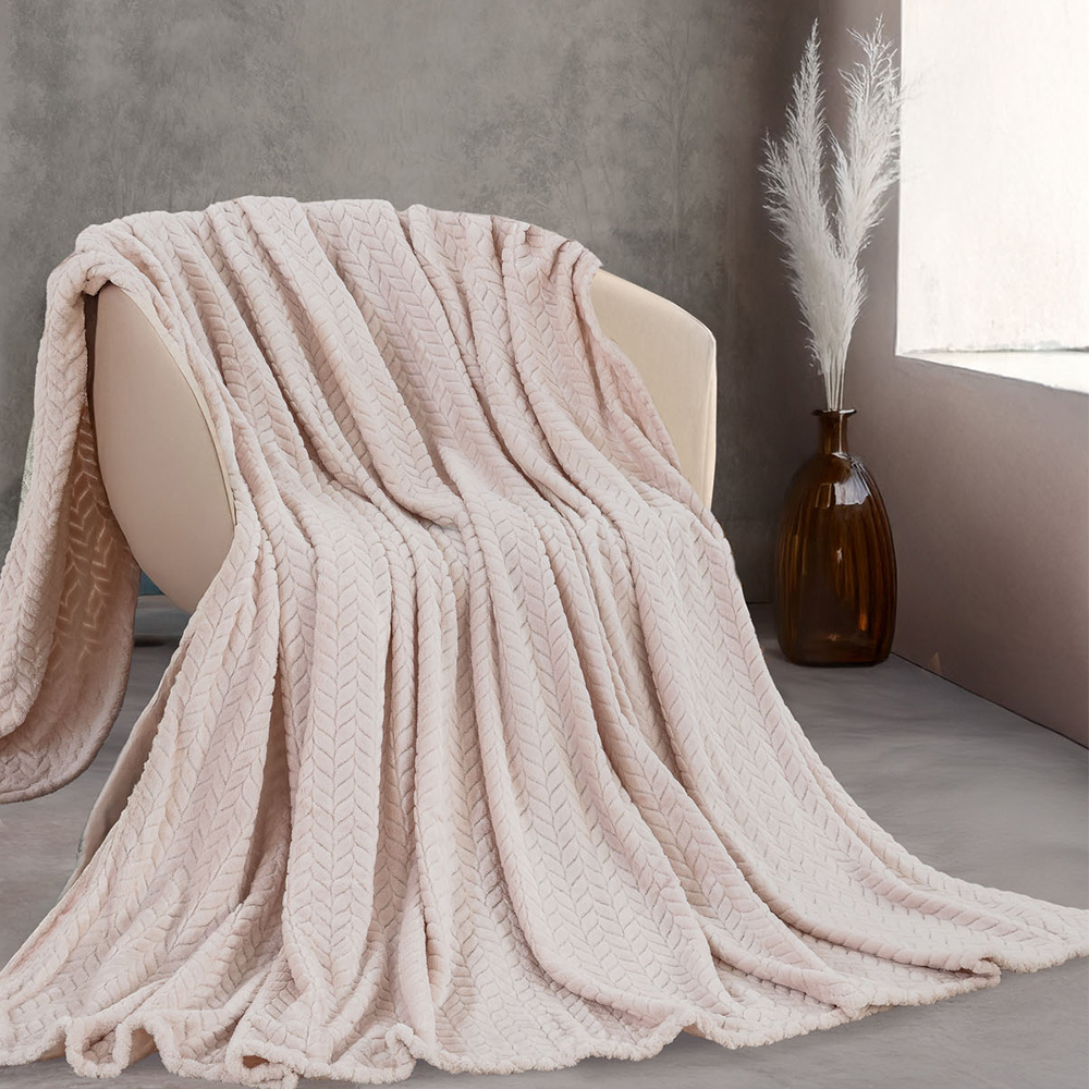 Κουβέρτα Υπέρδιπλη Jacquard Flannel 220x240cm Rythmos Harmonie Μπεζ Πολυεστέρας